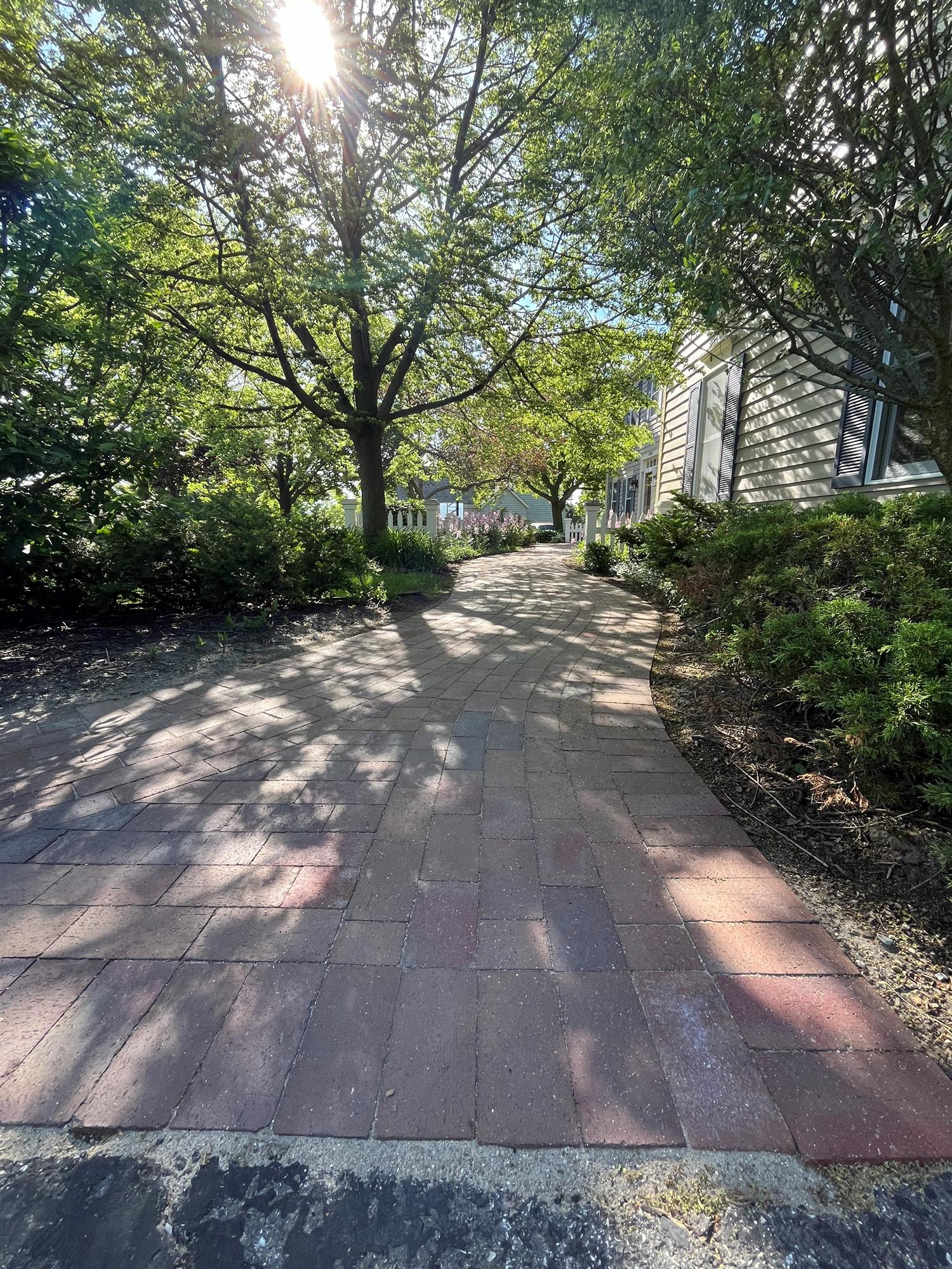Brick Pathway through a Cozy Side Yard