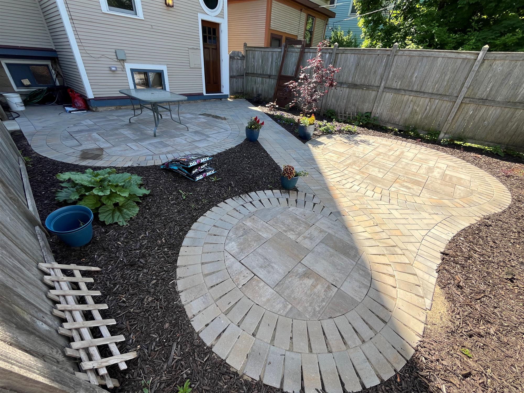 Patio with Circular Designs Connected by Path